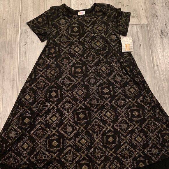 Vintage Metallic Prom Lularoe Black/Gold Elegant Carly XS Flowy Tunic Dress 💜 - Picture 4 of 6